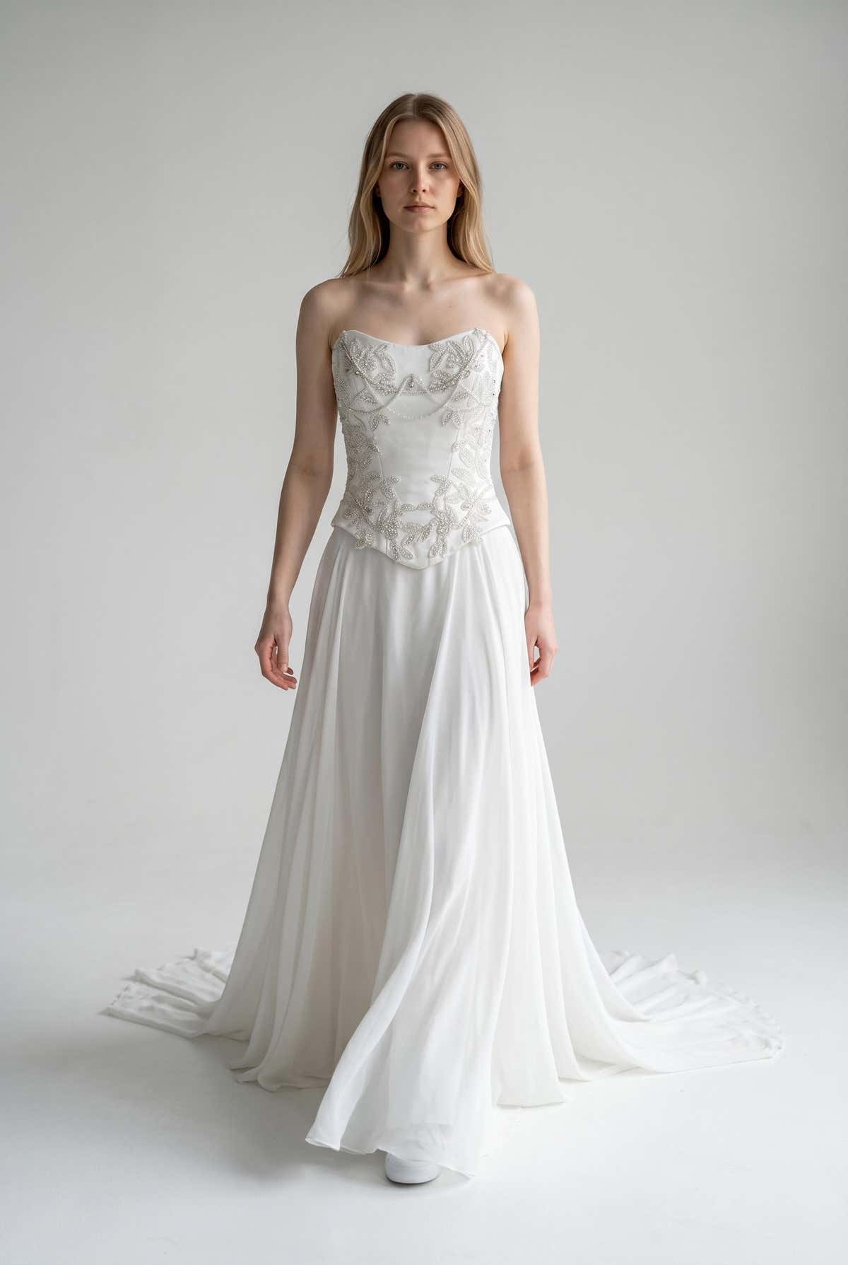 Vintage Floral Corset Wedding Dress, Two-Piece Chiffon A-Line Gown, Custom