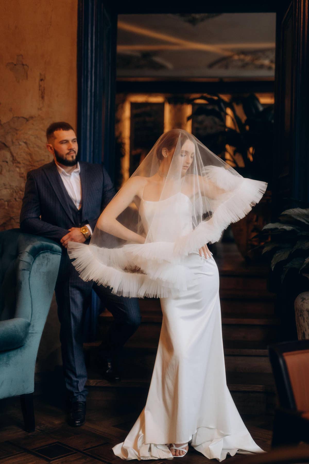 Mermaid Wedding Dress, Open Back Spaghetti Strap Satin Bridal Gown, Custom Made