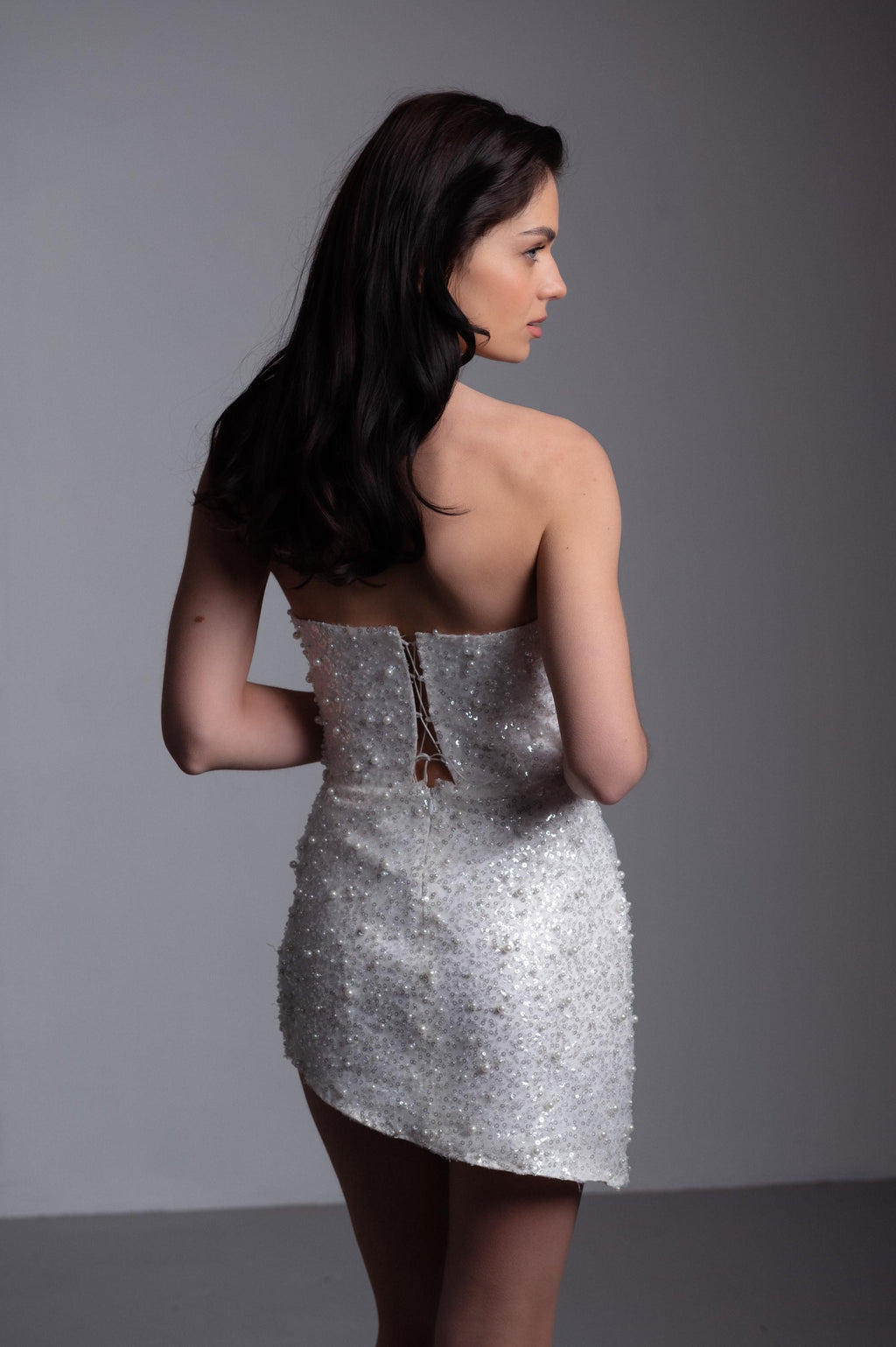 Sequin Reception Dress, Short Sparkly Wedding Dress, Strapless Mini, Custom