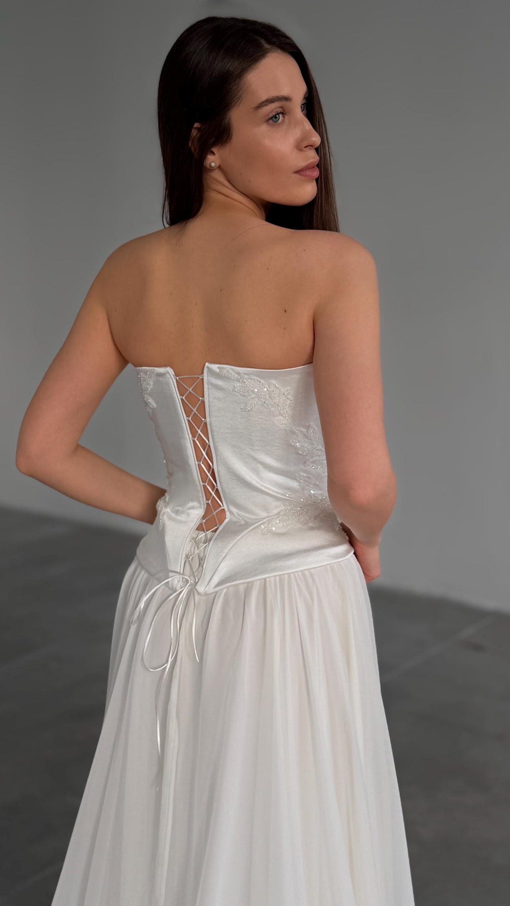 Embroidered Bridal Corset Top, Beaded Lace Bodice, Lace-Up Back, Custom