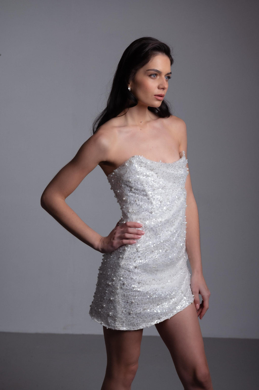 Sequin Reception Dress, Short Sparkly Wedding Dress, Strapless Mini, Custom