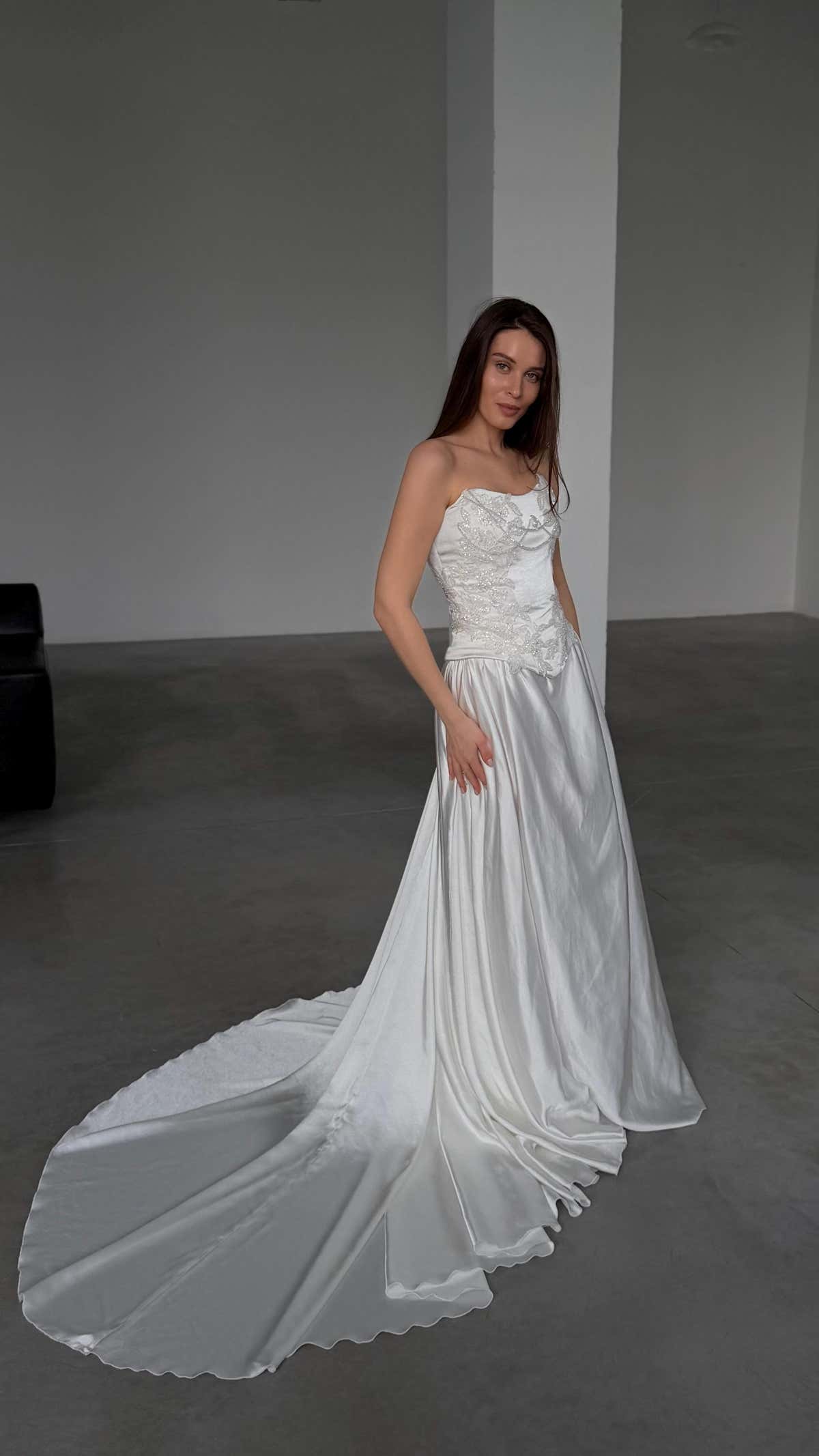 Beaded Lace Wedding Dress, Two Piece Satin Corset A-Line Gown, Custom Made