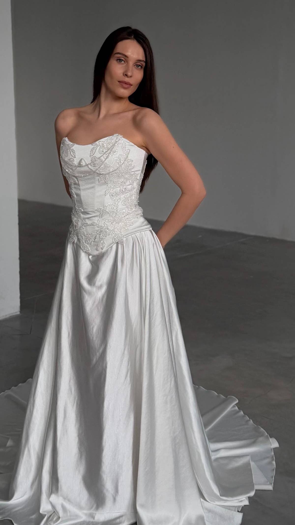 Beaded Lace Wedding Dress, Two Piece Satin Corset A-Line Gown, Custom Made