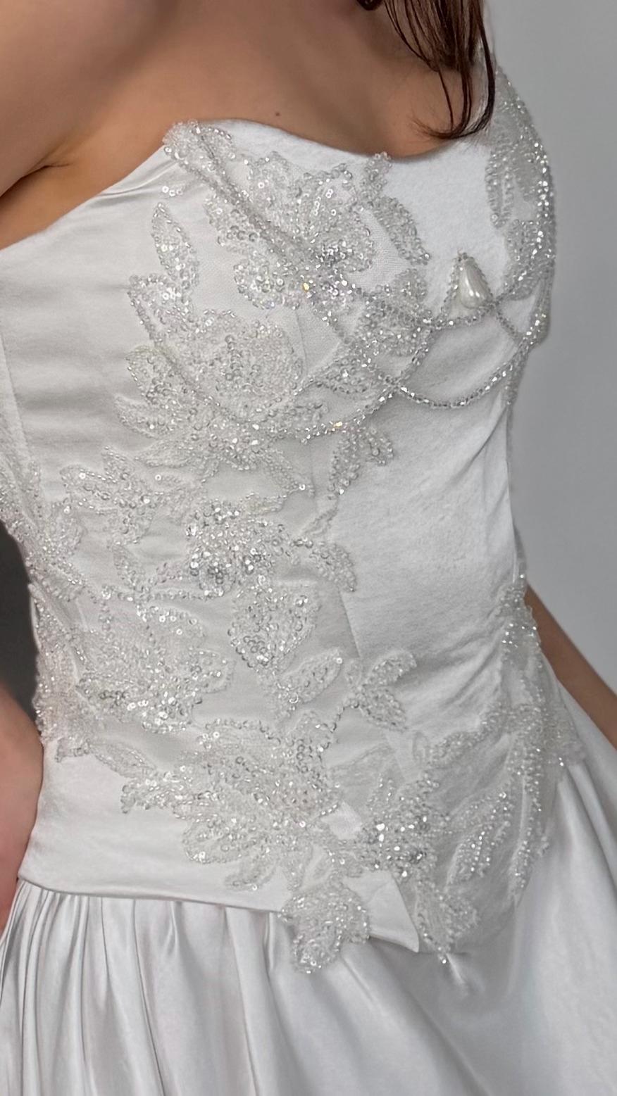 Beaded Lace Wedding Dress, Two Piece Satin Corset A-Line Gown, Custom Made