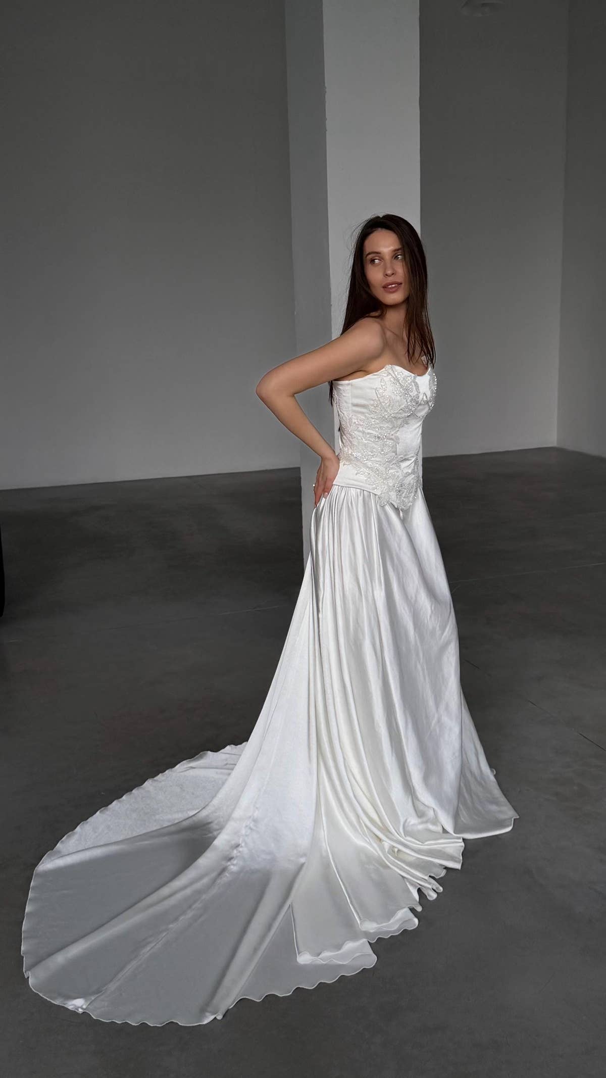 Beaded Lace Wedding Dress, Two Piece Satin Corset A-Line Gown, Custom Made