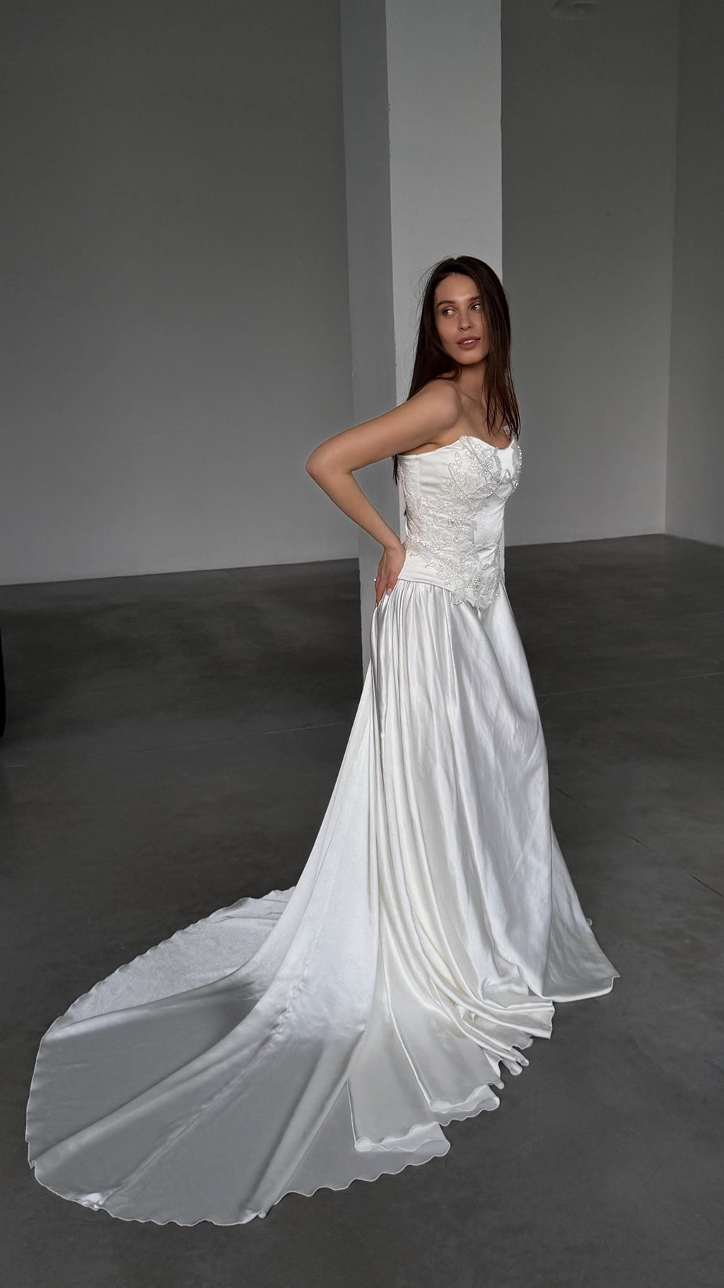 Beaded Lace Wedding Dress, Two Piece Satin Corset A-Line Gown, Custom Made