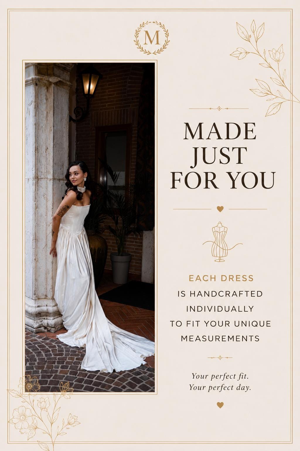 Drop Waist Satin Wedding Dress, Strapless A-Line Corset Cape Gown, Custom Made