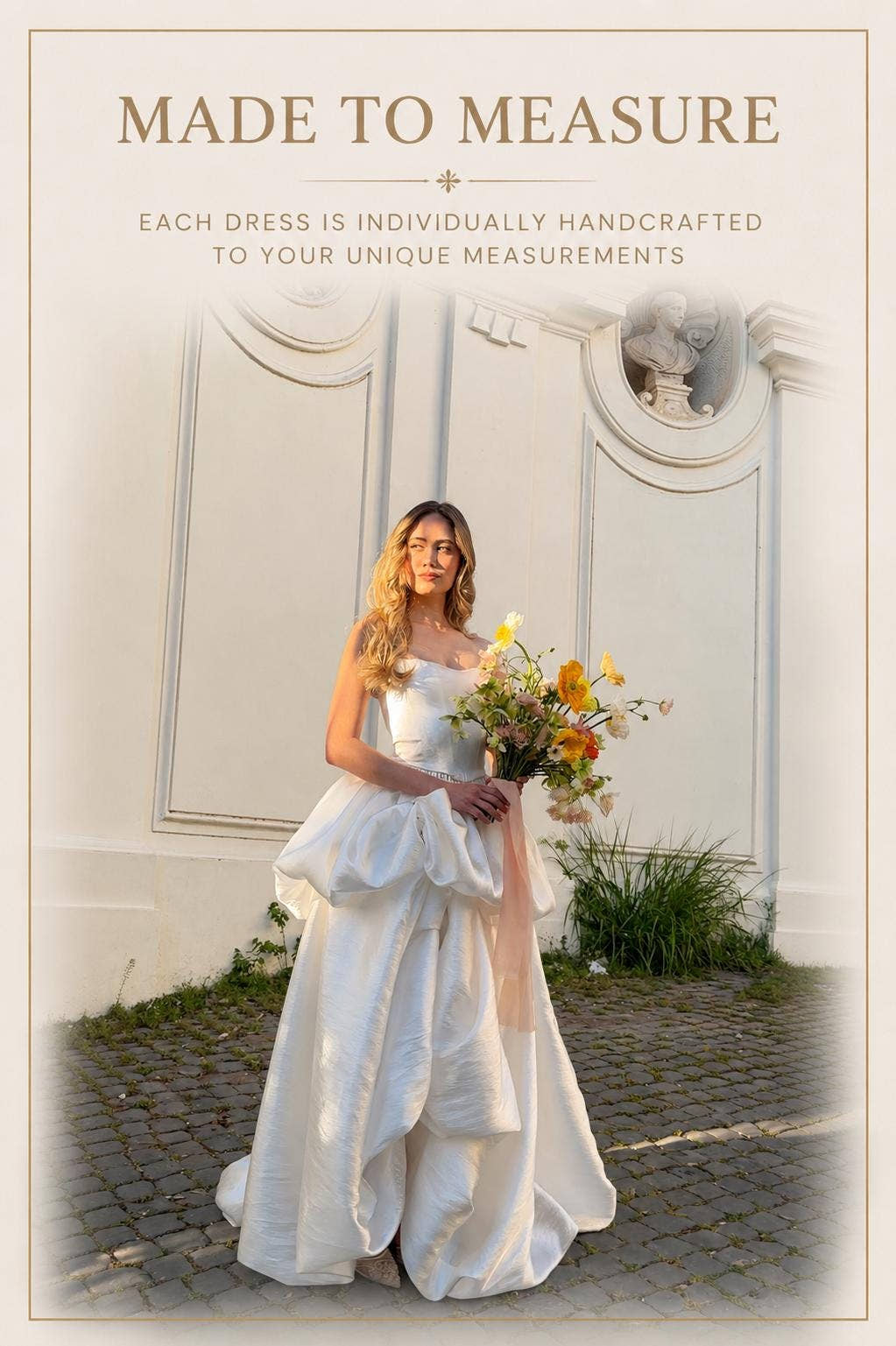 Two-Piece Wedding Dress, Strapless Corset A-Line Taffeta Gown, Custom Made