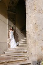 Pencil Wedding Dress, Off-Shoulder Satin Corset Gown, Detachable Train, Custom