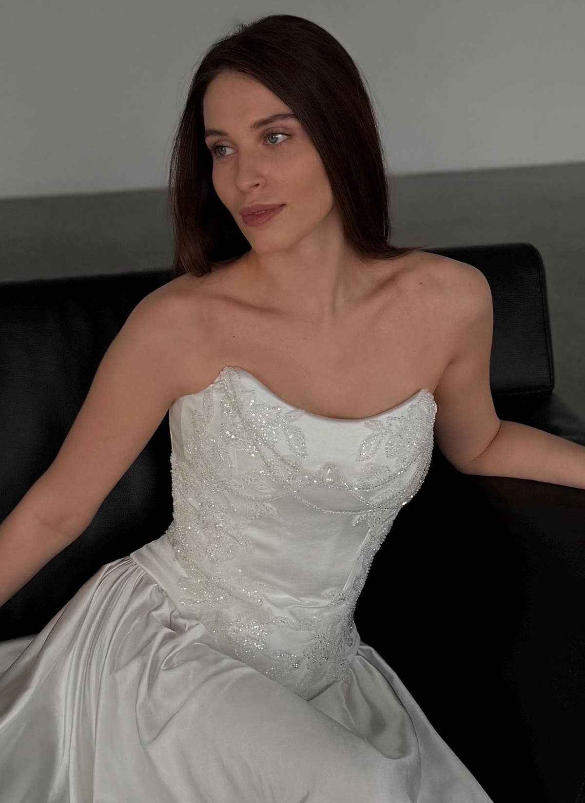 Beaded Lace Wedding Dress, Two Piece Satin Corset A-Line Gown, Custom Made