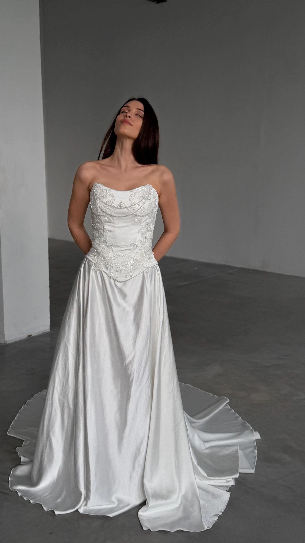 Beaded Lace Wedding Dress, Two Piece Satin Corset A-Line Gown, Custom Made