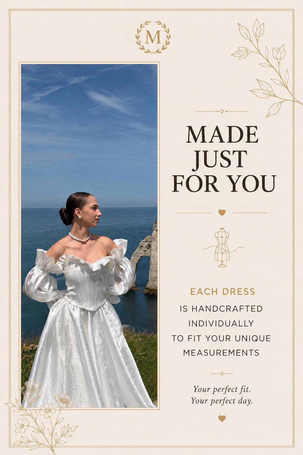 Off-Shoulder Taffeta Wedding Dress, Two Piece Corset A-Line, Detachable Sleeves