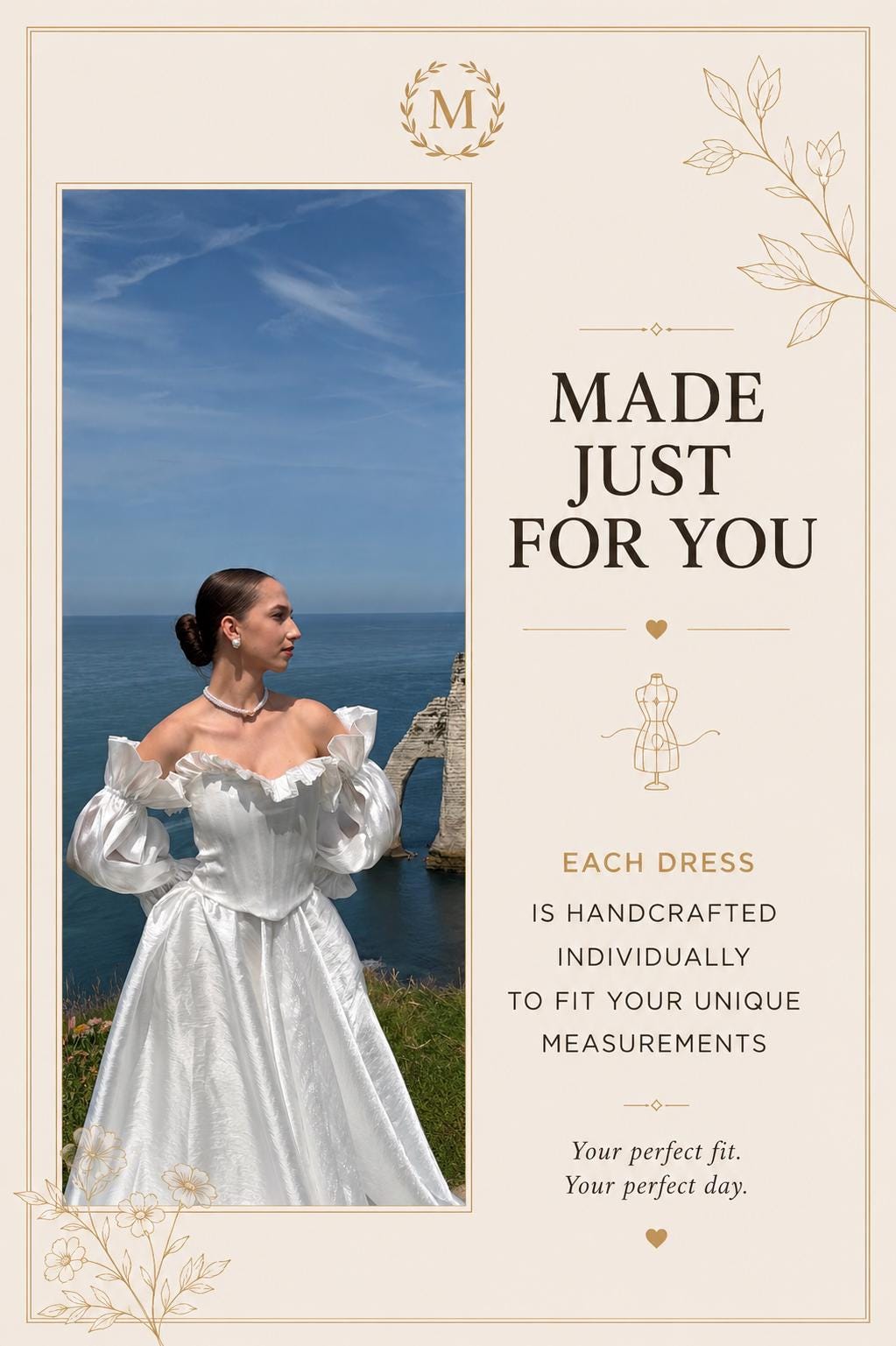 Off-Shoulder Taffeta Wedding Dress, Two Piece Corset A-Line, Detachable Sleeves