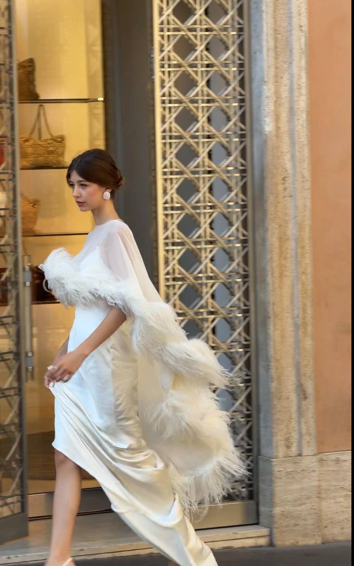 Ostrich Feather Bridal Cape, Ivory Silk Wedding Cover-Up, Custom Made