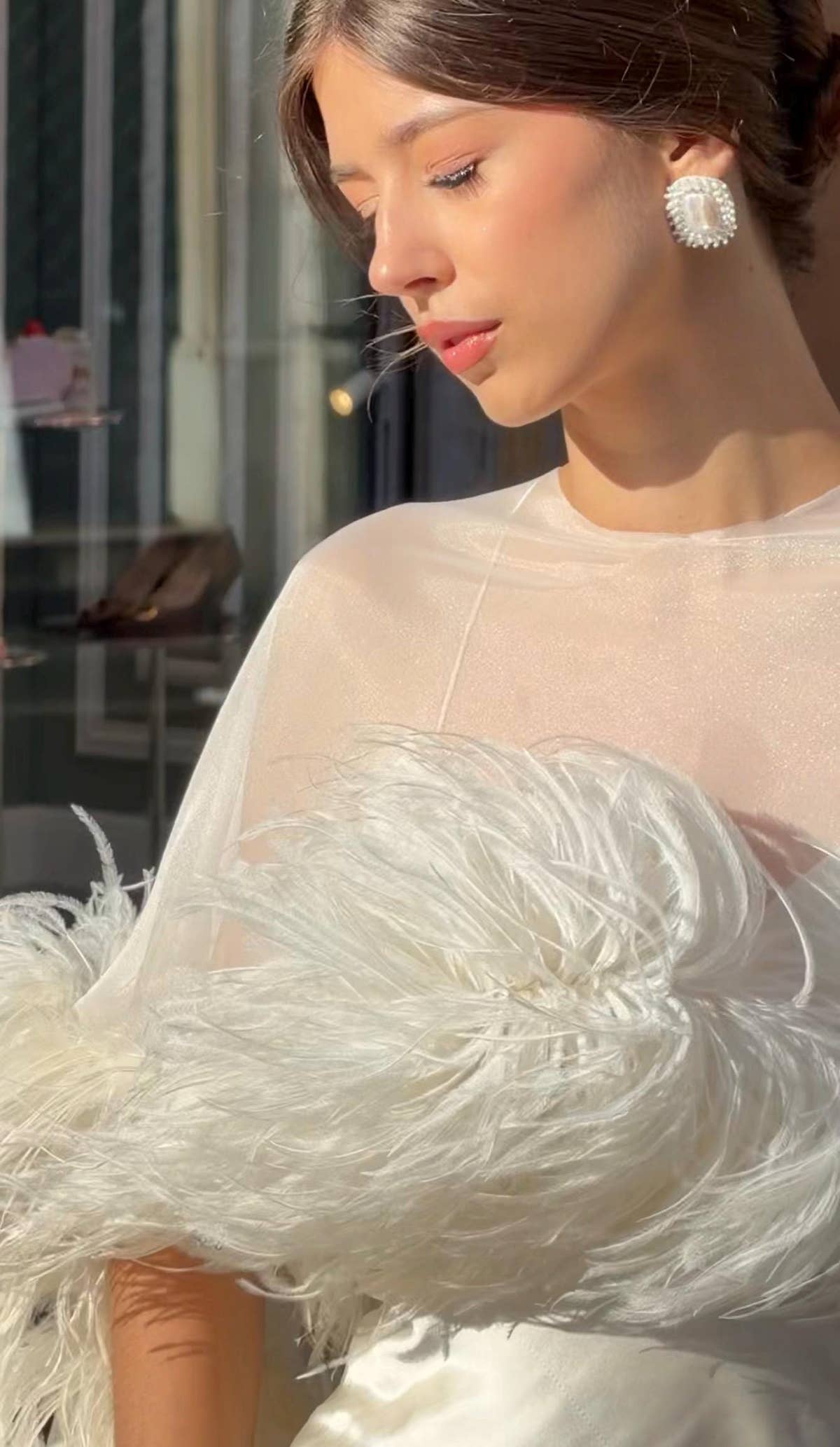 Ostrich Feather Bridal Cape, Ivory Silk Wedding Cover-Up, Custom Made