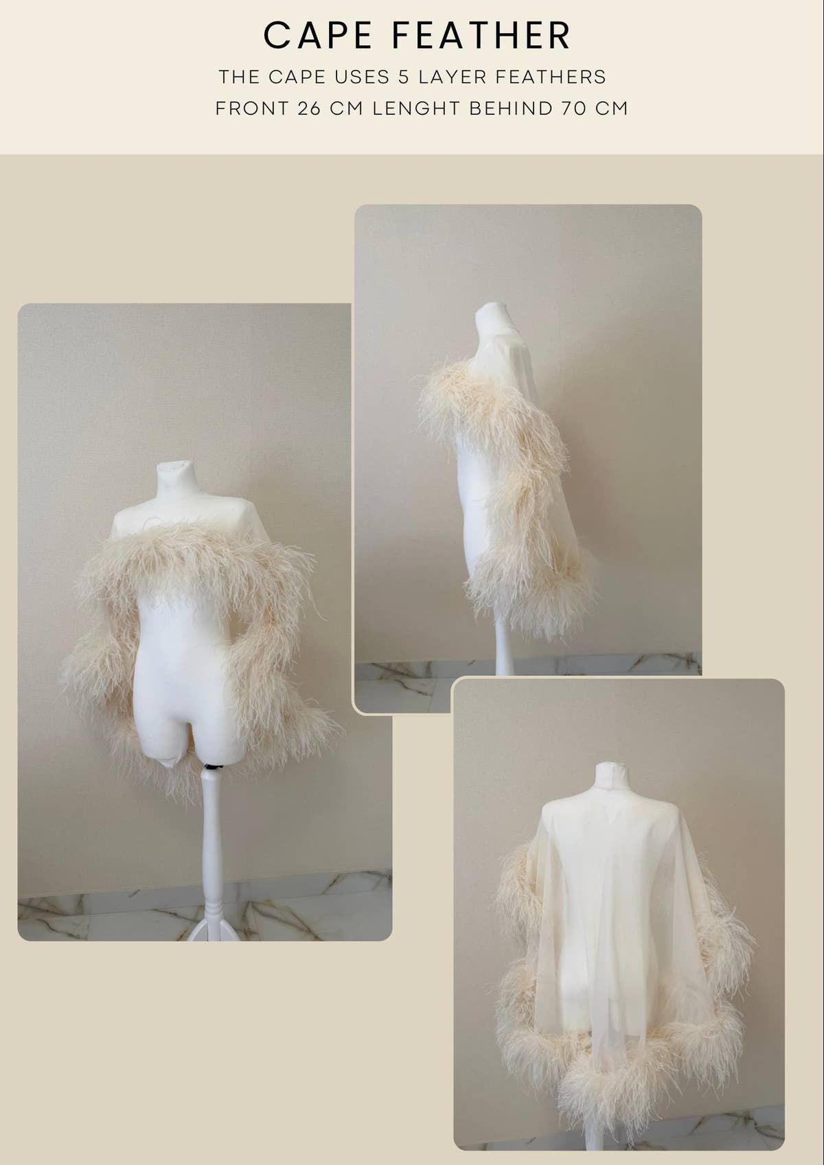 Ostrich Feather Bridal Cape, Ivory Silk Wedding Cover-Up, Custom Made
