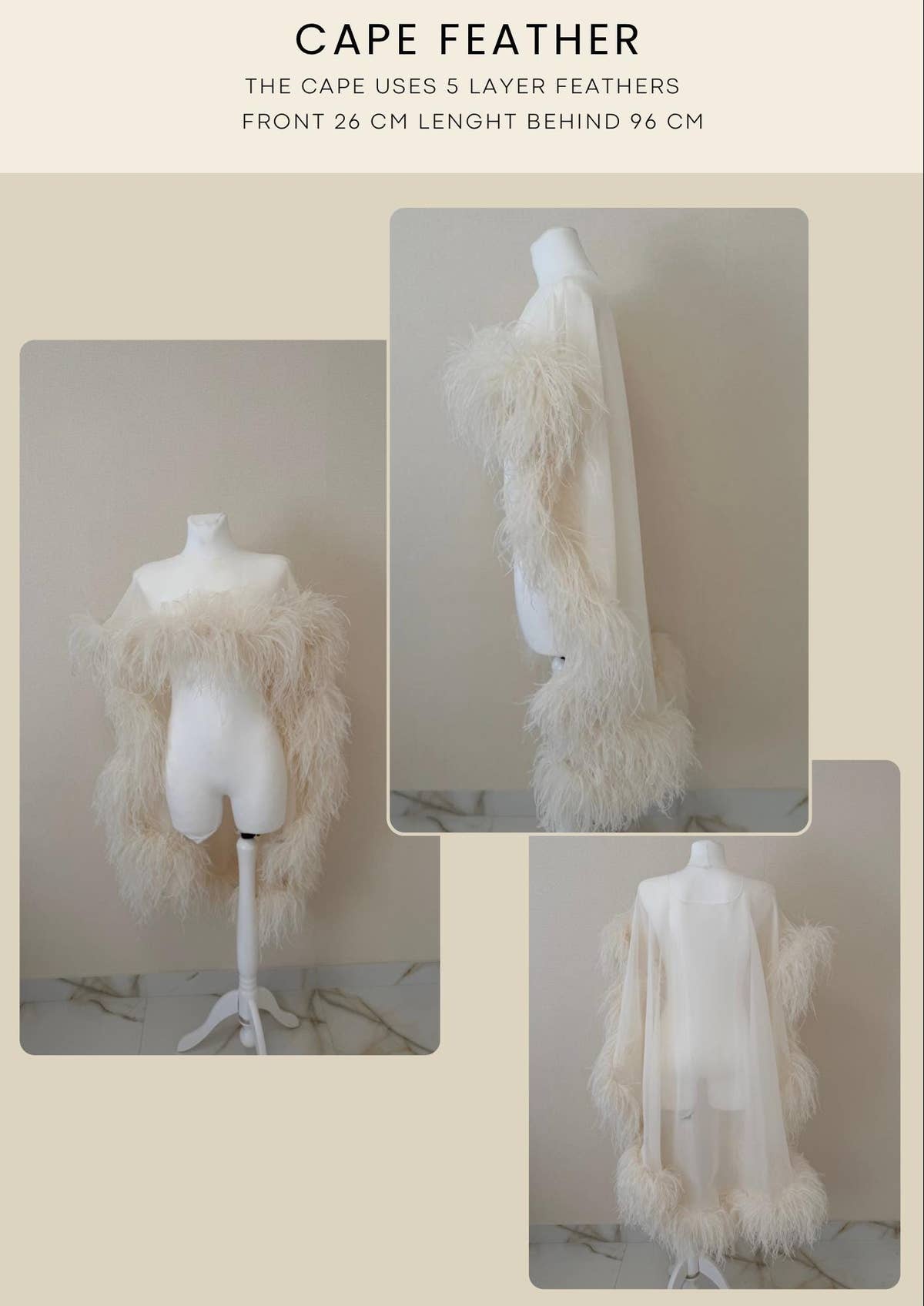 Ostrich Feather Bridal Cape, Ivory Silk Wedding Cover-Up, Custom Made