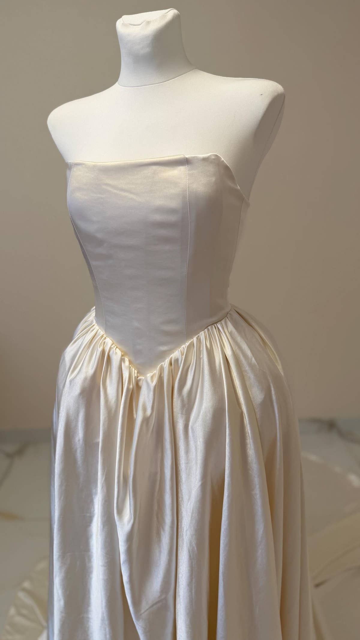 Ball Gown Wedding Dress, Strapless Satin Corset, Lace-Up Back, Custom Made