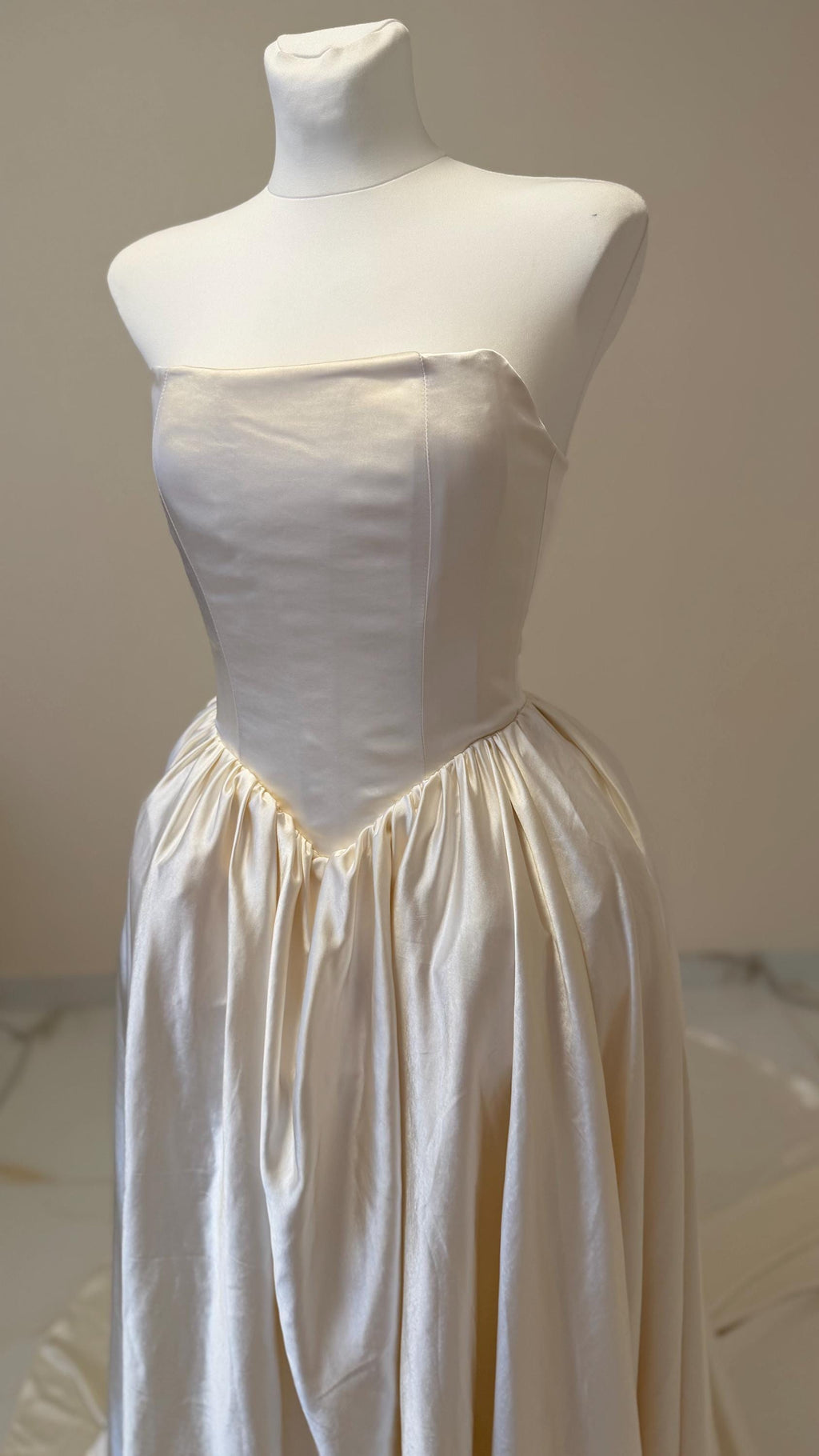 Ball Gown Wedding Dress, Strapless Satin Corset, Lace-Up Back, Custom Made