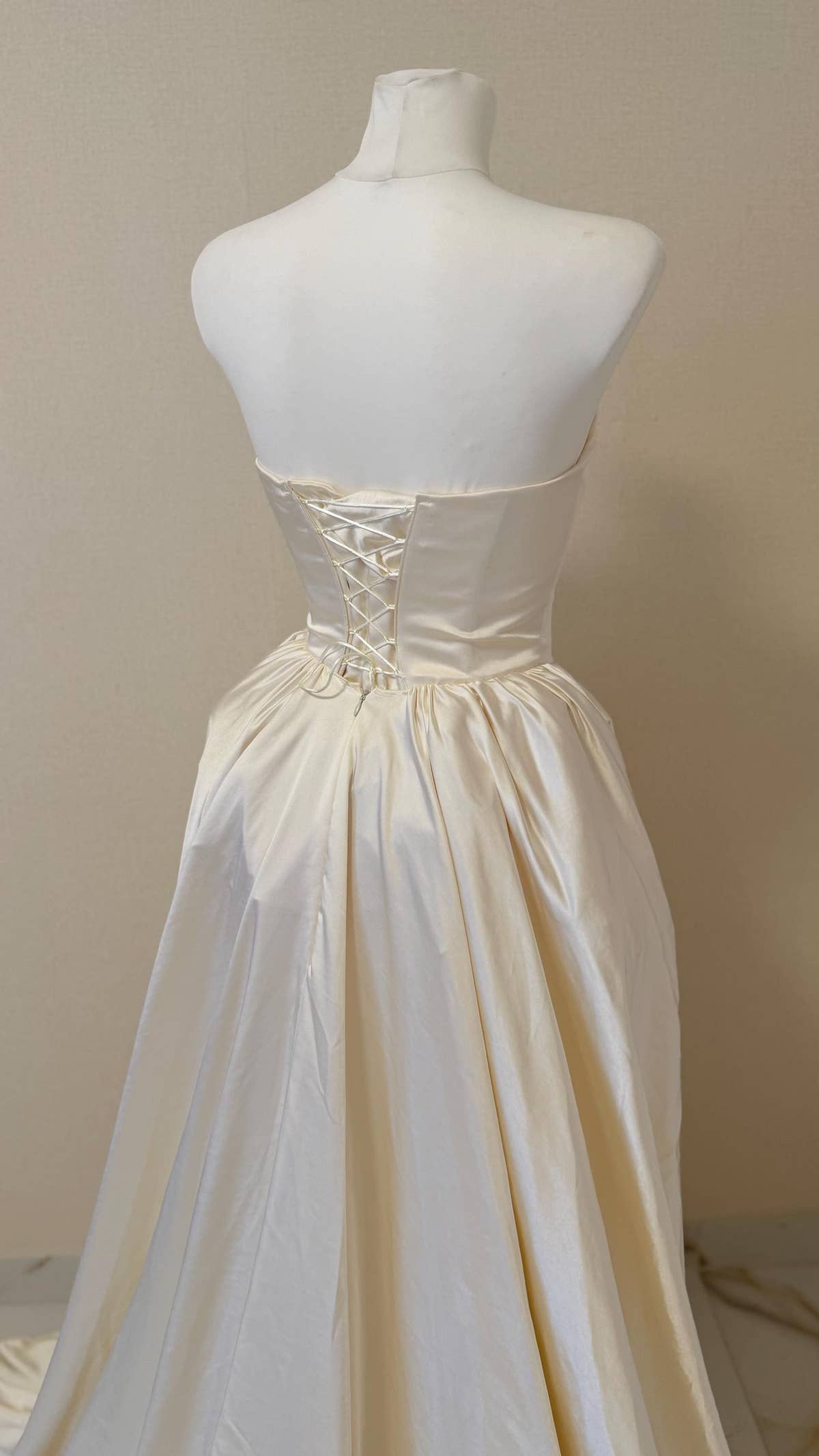 Ball Gown Wedding Dress, Strapless Satin Corset, Lace-Up Back, Custom Made