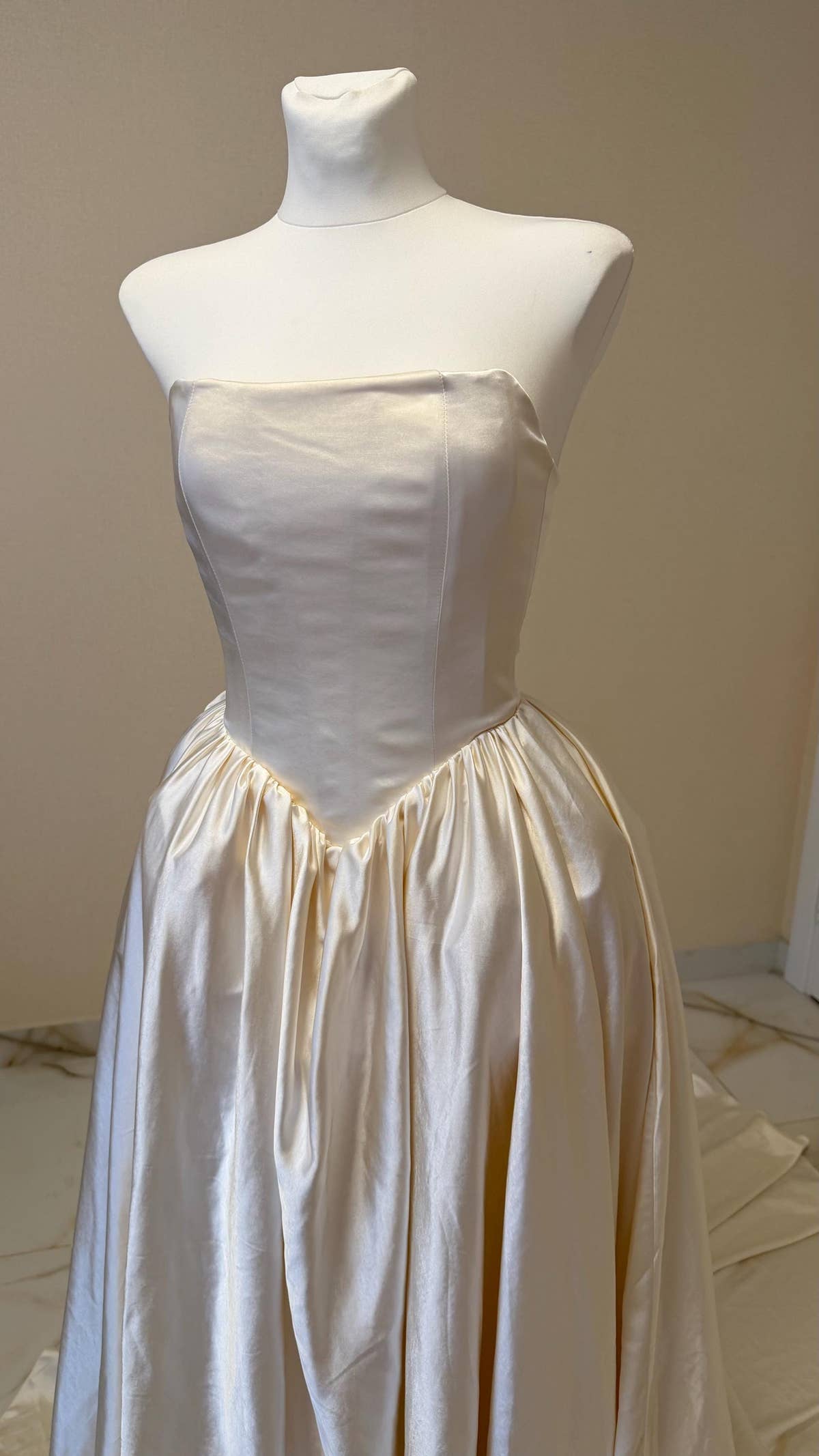 Ball Gown Wedding Dress, Strapless Satin Corset, Lace-Up Back, Custom Made