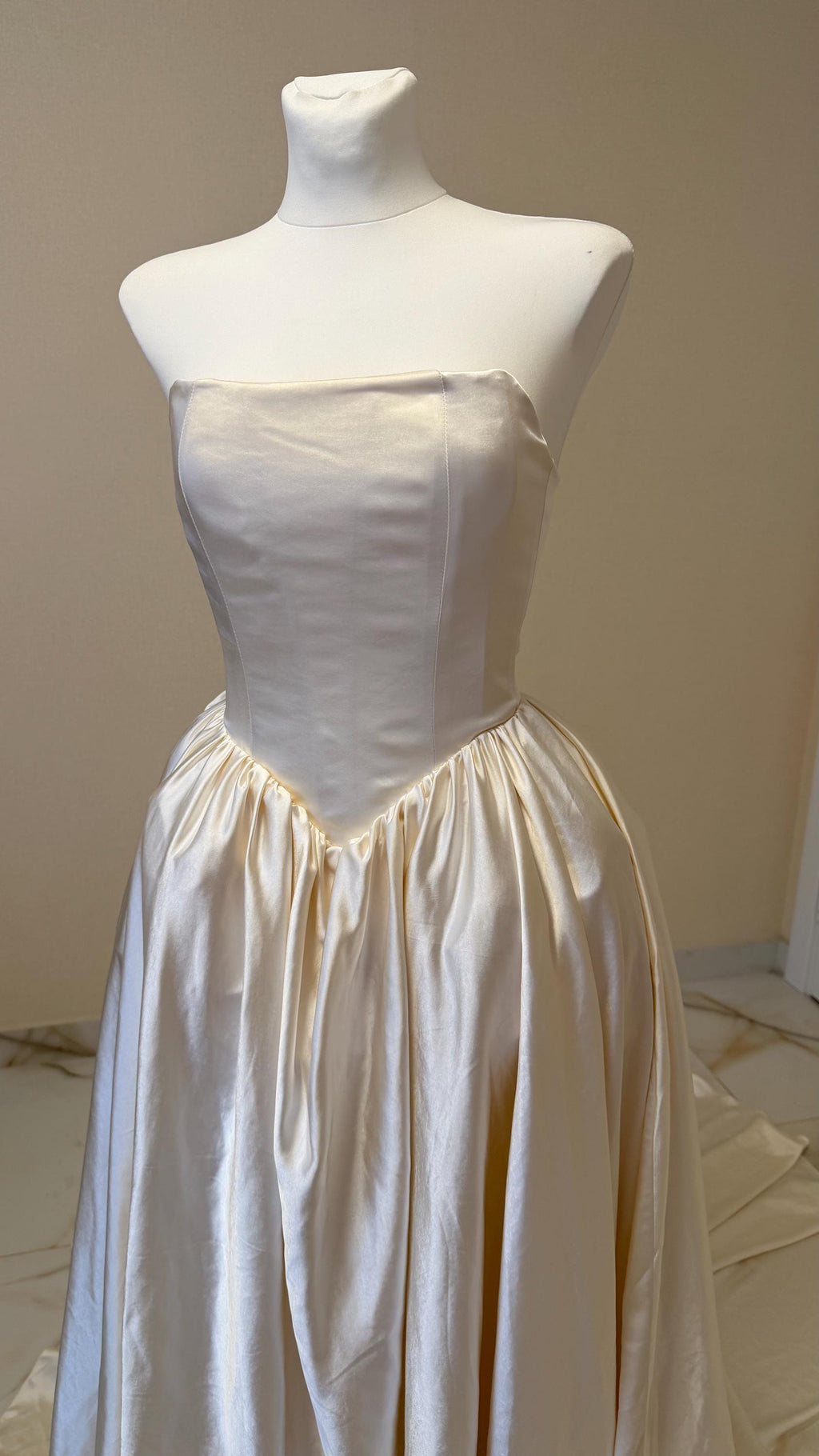 Ball Gown Wedding Dress, Strapless Satin Corset, Lace-Up Back, Custom Made