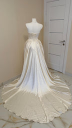 Ball Gown Wedding Dress, Strapless Satin Corset, Lace-Up Back, Custom Made