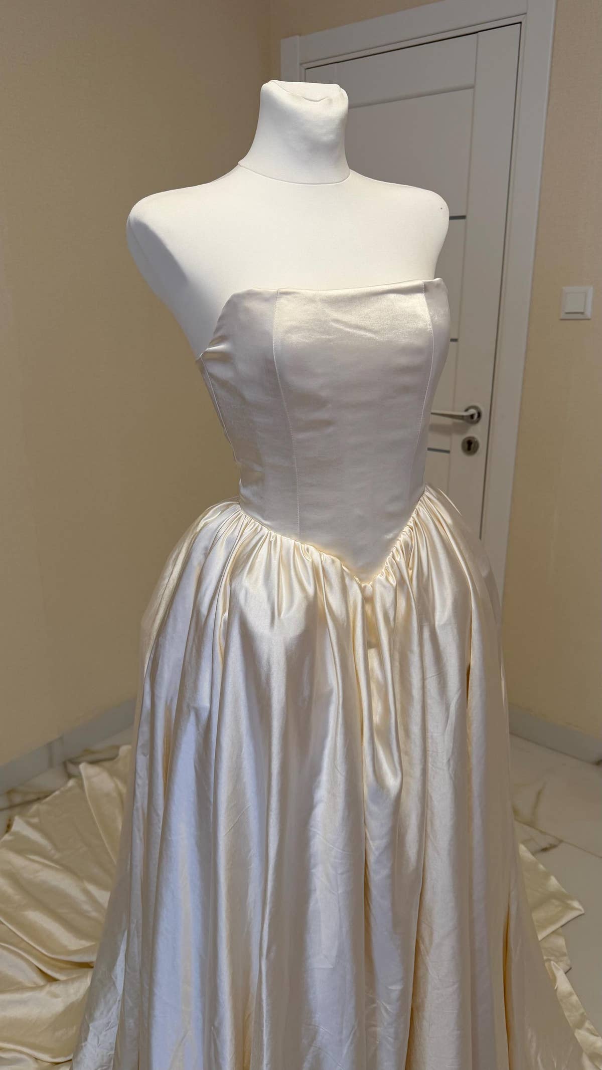 Ball Gown Wedding Dress, Strapless Satin Corset, Lace-Up Back, Custom Made