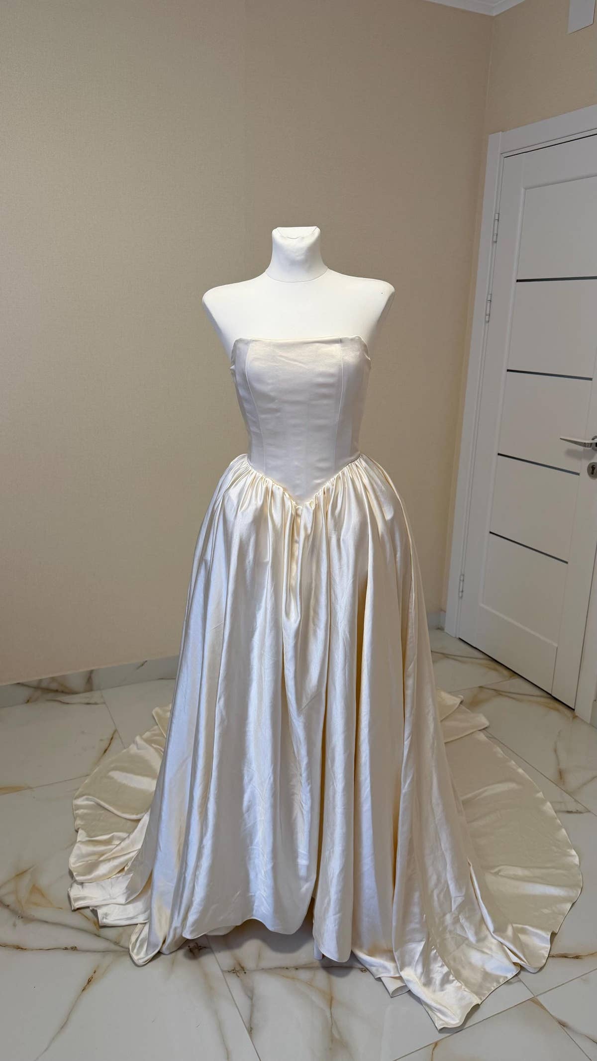 Ball Gown Wedding Dress, Strapless Satin Corset, Lace-Up Back, Custom Made