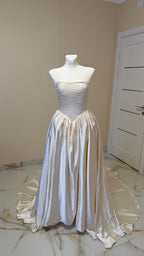 Ball Gown Wedding Dress, Strapless Satin Corset, Lace-Up Back, Custom Made