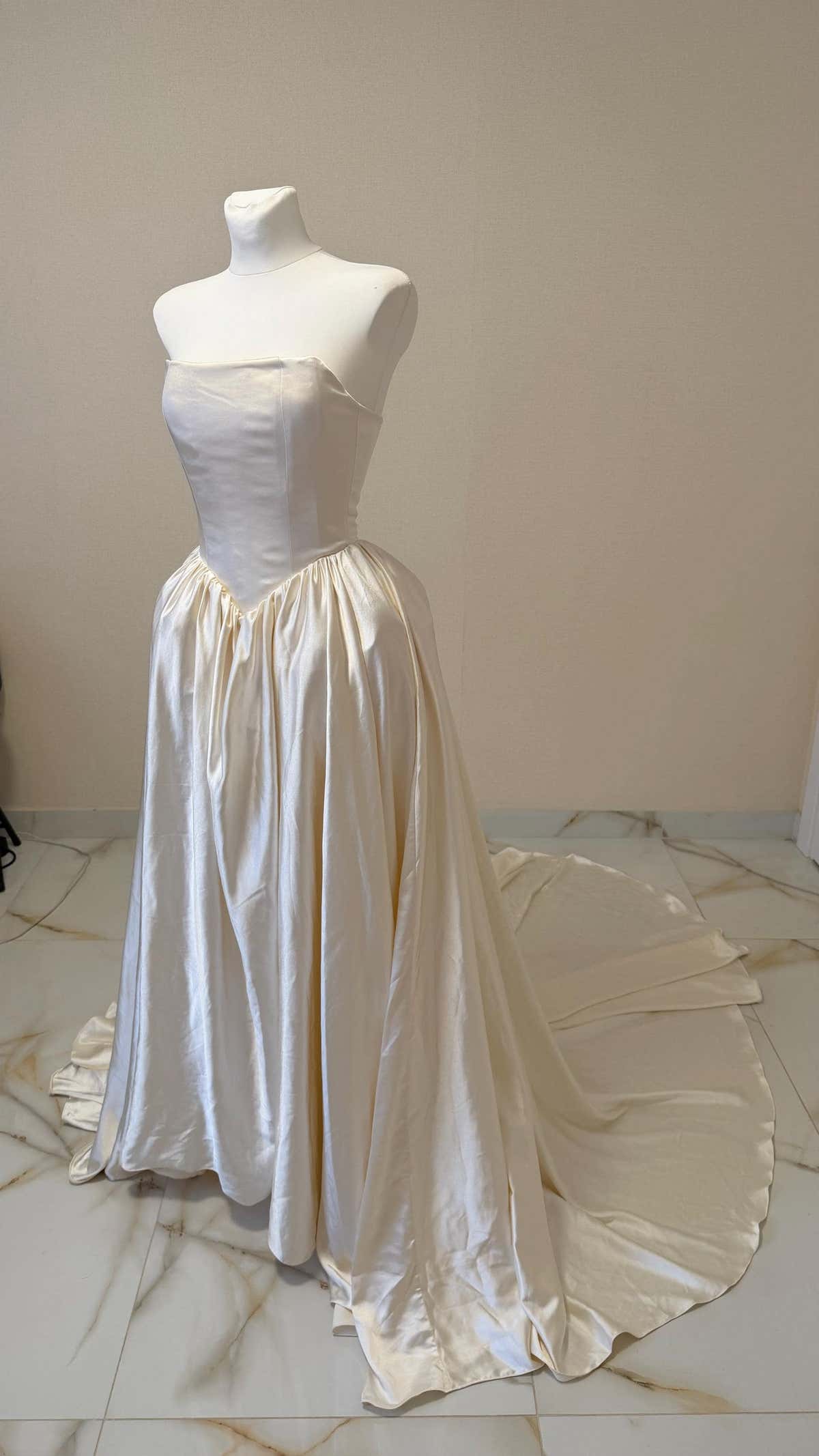 Ball Gown Wedding Dress, Strapless Satin Corset, Lace-Up Back, Custom Made