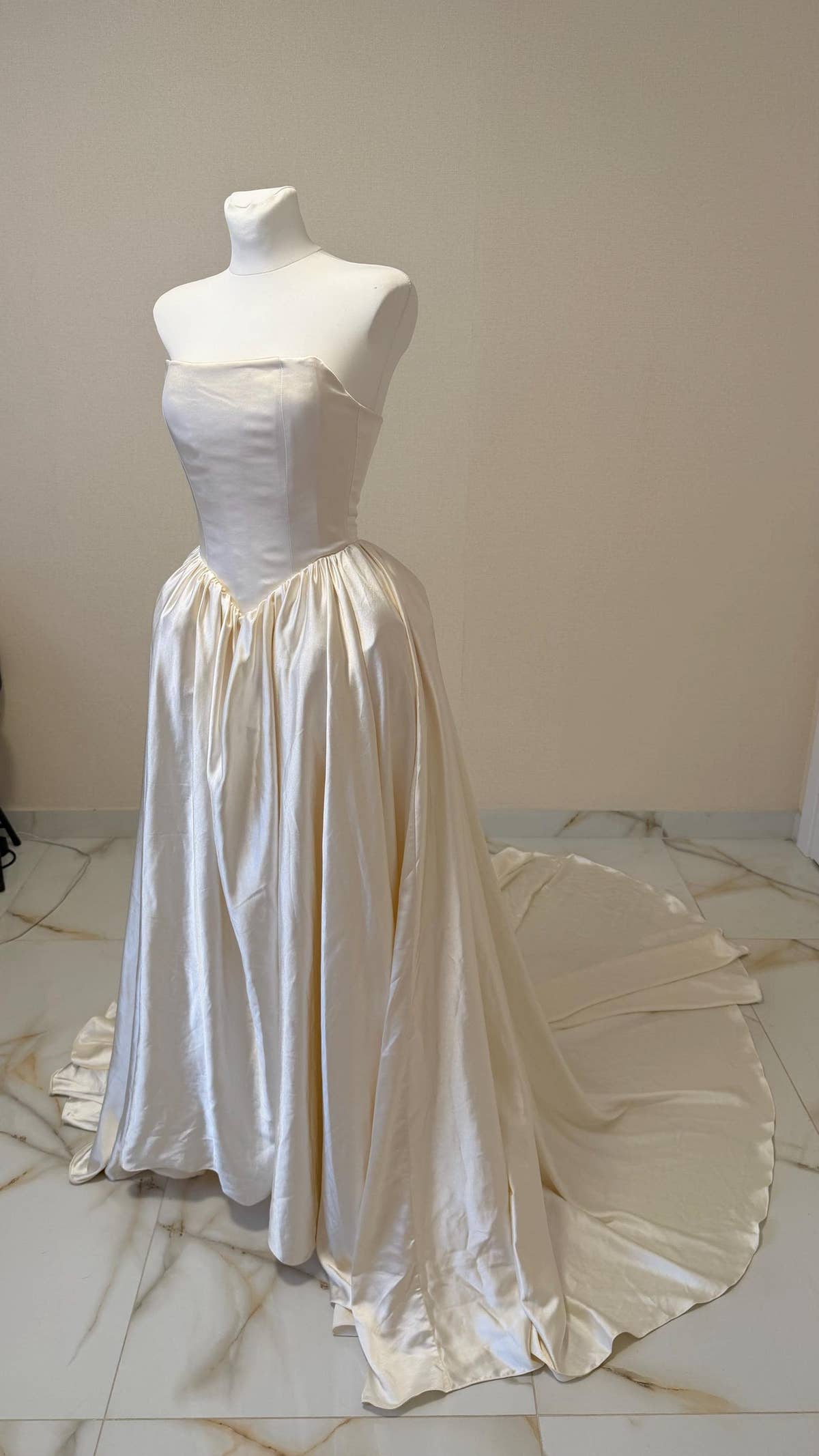 Ball Gown Wedding Dress, Strapless Satin Corset, Lace-Up Back, Custom Made