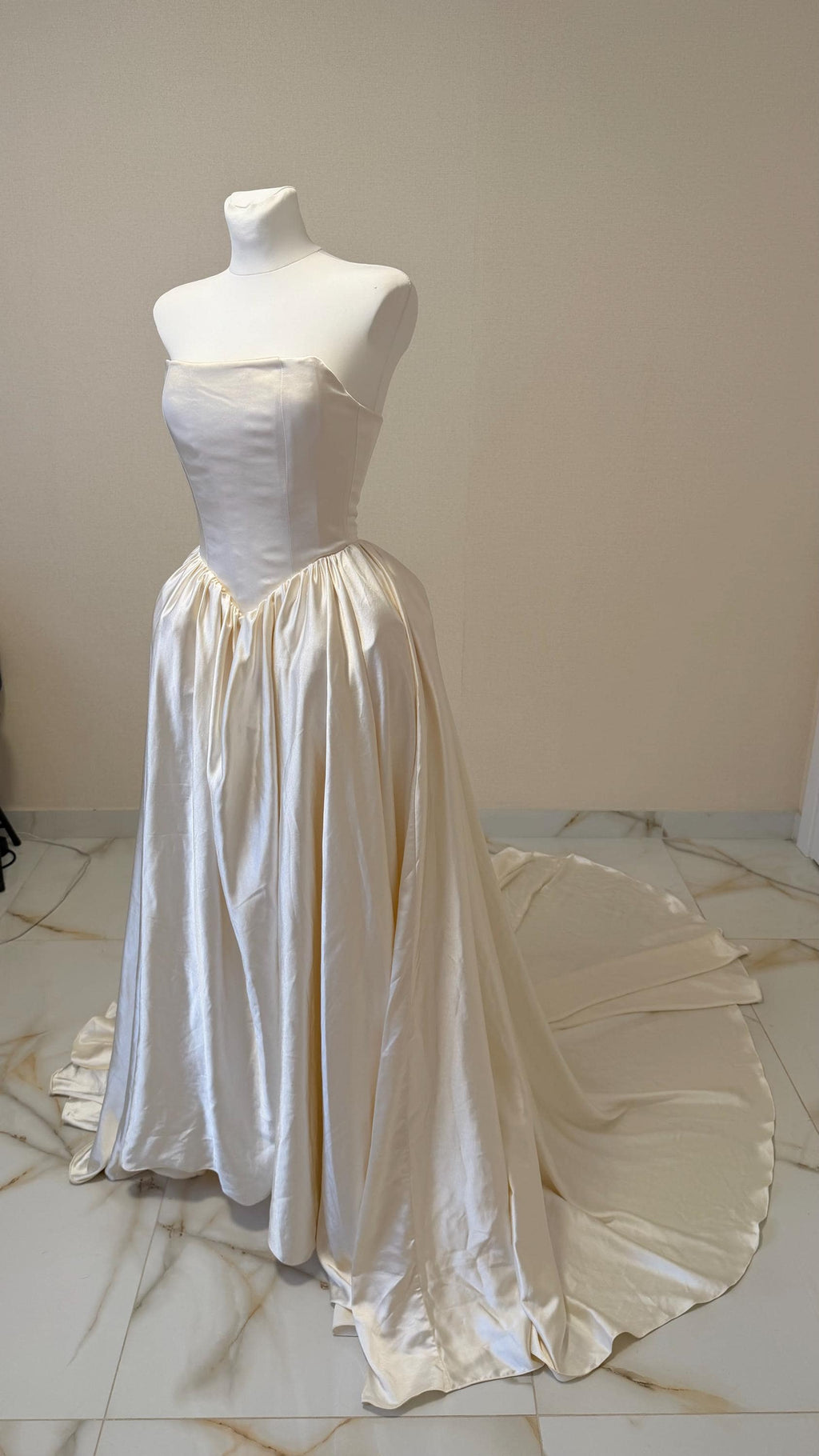 Ball Gown Wedding Dress, Strapless Satin Corset, Lace-Up Back, Custom Made
