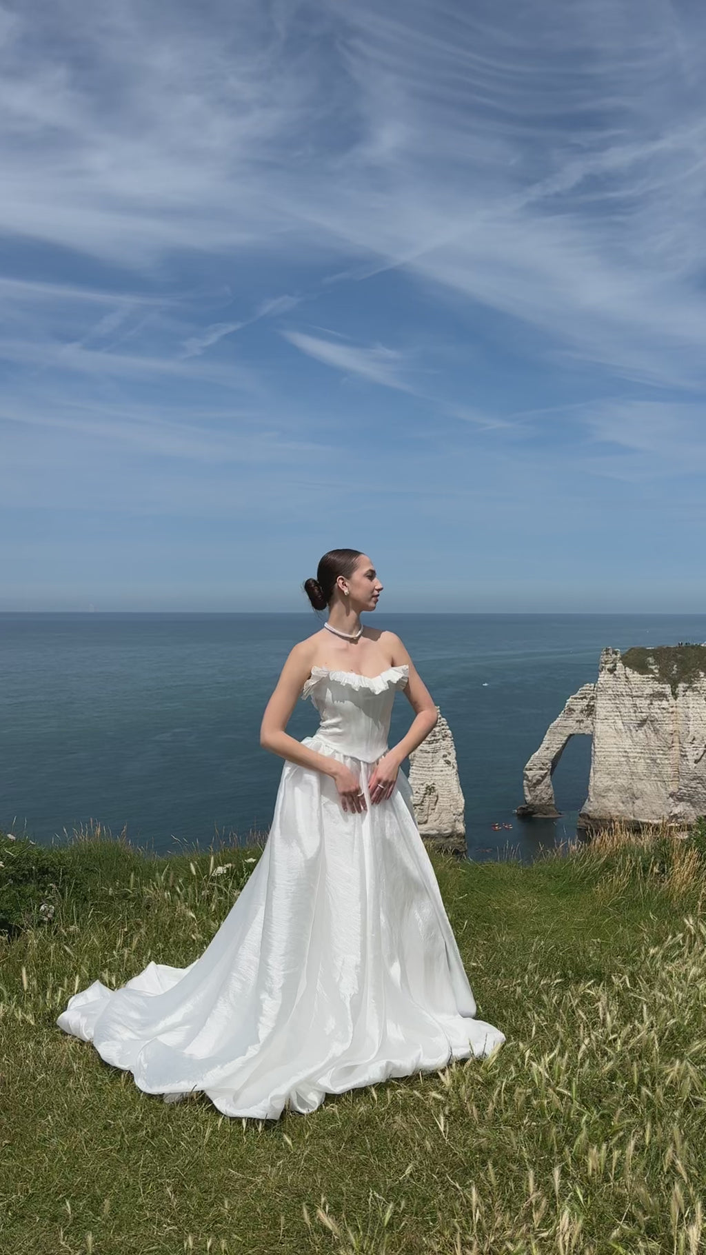 Coralie | Two-Piece Taffeta A-Line Wedding Dress with Detachable Sleeves