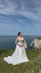 Coralie | Two-Piece Taffeta A-Line Wedding Dress with Detachable Sleeves