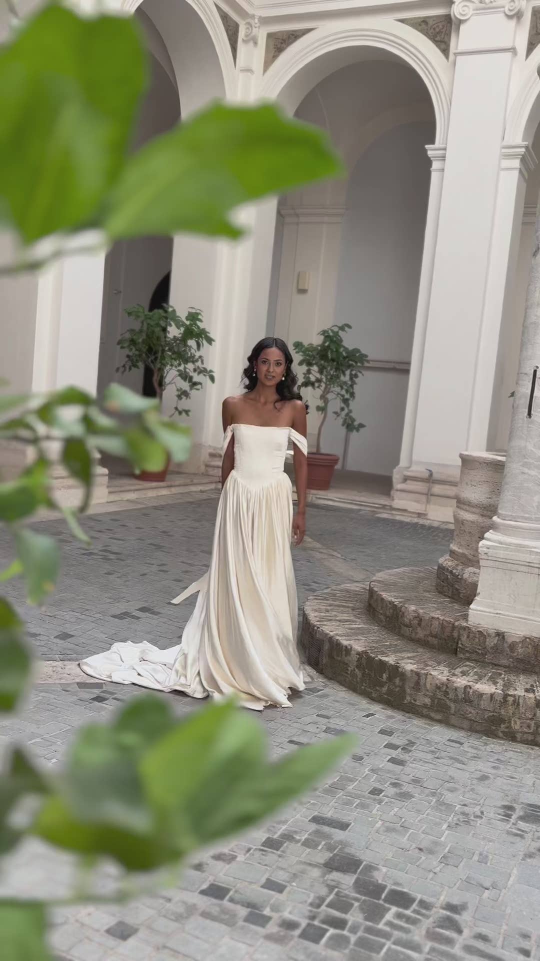 Amarelle | Simple Satin A-Line Wedding Dress with Detachable Sleeves