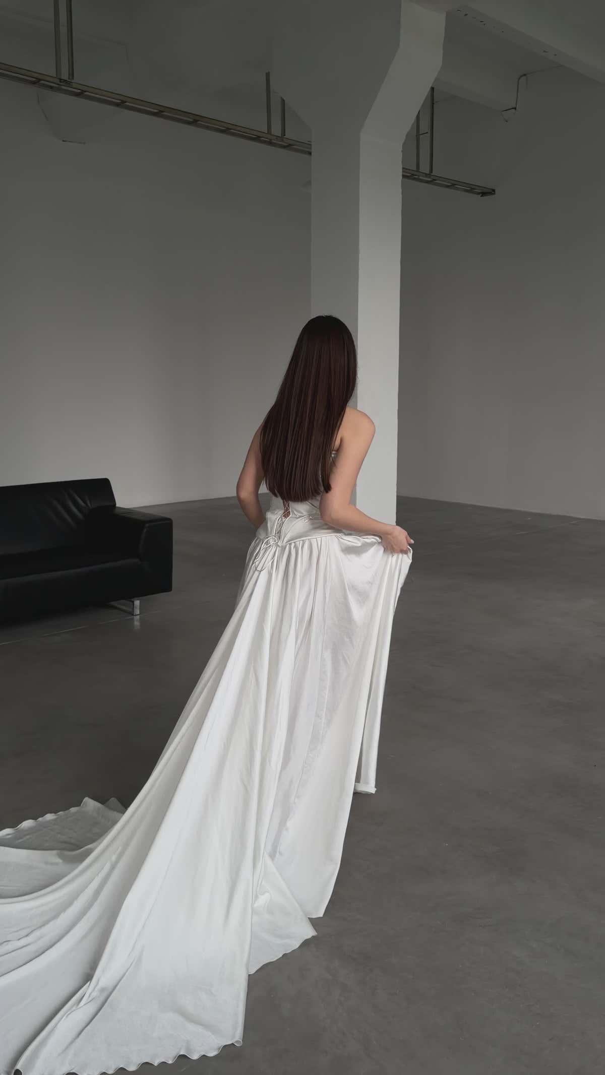Estelle | Two-Piece Satin A-Line Wedding Dress with Beaded Lace Corset